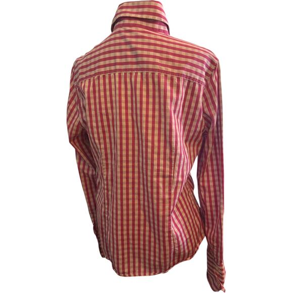 J. McLaughlin Striped Button Down Blouse, Pink Gingham, Women's Size 12 - Picture 4 of 5